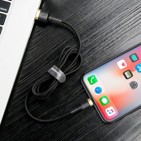 Wytrzymały nylonowy kabel przewód USB Iphone Lightning QC3.0 2A 3M czarno-złoty