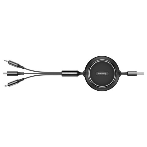 Rozwijany kabel przewód 3w1 USB microUSB Iphone Lightning USB-C 3.5A 35cm 120cm czarny