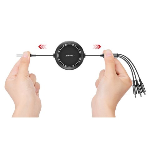 Rozwijany kabel przewód 3w1 USB microUSB Iphone Lightning USB-C 3.5A 35cm 120cm czarny