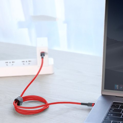 Wytrzymały kabel przewód w oplocie USB-C do USB-C QC3 1m - czerwony