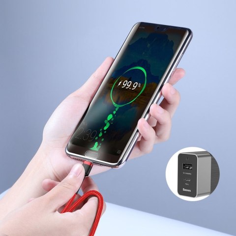 Wytrzymały kabel przewód w oplocie USB-C do USB-C QC3 1m - czerwony