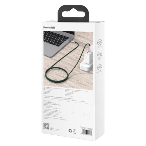 Przewód kabel USB-C - USB-C Cafule Metal Data Power Delivery 100W 2m - zielony