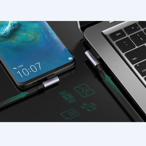 Kątowy kabel przewód w oplocie USB - USB-C Quick Charge 3.0 2m szary