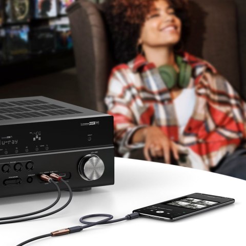 Przejściówka kabel przewód audio 3.5mm mini jack żeński - 2x RCA męski 2m brązowy