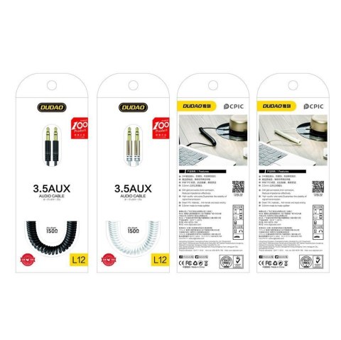 Rozciągliwy kabel przewód audio AUX mini jack 3.5mm sprężynka 150cm czarny