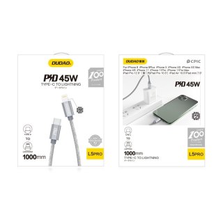 Wytrzymały kabel przewód do iPhone USB-C - Lightning Power Delivery 45W 1m szary
