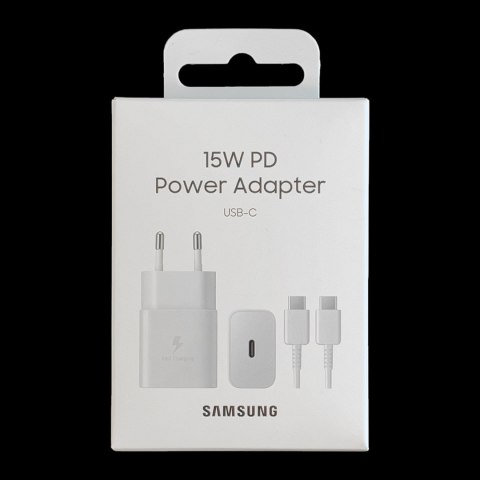 Ładowarka sieciowa USB-C 15W PD AFC + kabel USB-C biały Ładowarka sieciowa USB-C 15W PD AFC + kabel USB-C biały