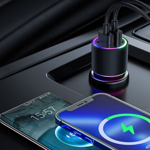 Samochodowa ładowarka 2x USB z podświetleniem 24W czarny