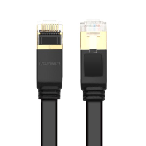 Kabel sieciowy internetowy płaski patchcord U/FTP Cat. 7 10Gb/s 0.5m czarny