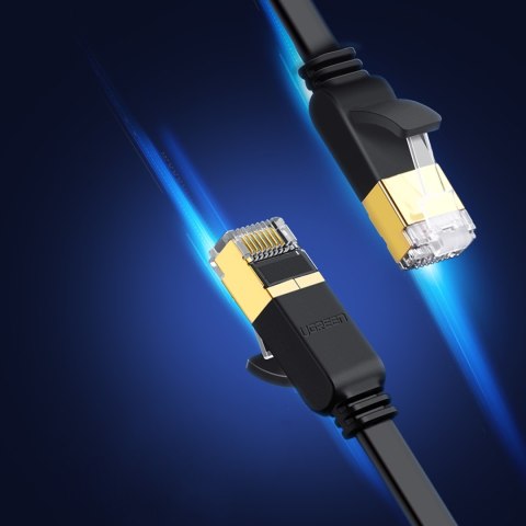 Kabel sieciowy internetowy płaski patchcord U/FTP Cat. 7 10Gb/s 0.5m czarny