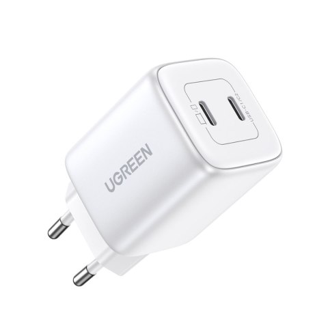 Szybka ładowarka sieciowa GaN 2x USB-C 45W QC PD biała