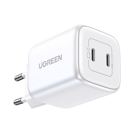 Szybka ładowarka sieciowa GaN 2x USB-C 45W QC PD biała