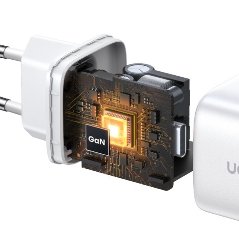 Szybka ładowarka sieciowa GaN 2x USB-C 45W QC PD biała
