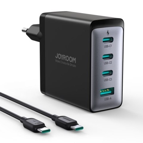 Ładowarka sieciowa GaN z kablem USB-C 3x USB-C USB-A 100W czarna Ładowarka sieciowa GaN z kablem USB-C 3x USB-C USB-A 100W czarna