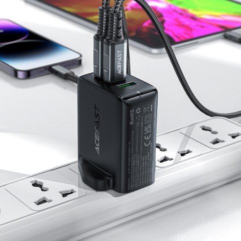 Ładowarka sieciowa wtyczka angielska UK GaN 65W 1x USB 2x USB-C PD czarna Ładowarka sieciowa wtyczka angielska UK GaN 65W 1x USB 2x USB-C PD czarna