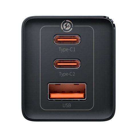 Szybka ładowarka sieciowa GaN 2x USB-C USB 65W + kabel USB-C czarna Szybka ładowarka sieciowa GaN 2x USB-C USB 65W + kabel USB-C czarna