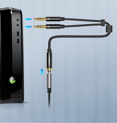 Przejściówka rozdzielacz AUX 3.5 mm mini jack na mikrofon i słuchawki czarny
