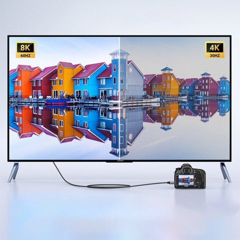 Kabel przewód przejściówka mini HDMI - HDMI 8K 2m szary Kabel przewód przejściówka mini HDMI - HDMI 8K 2m szary