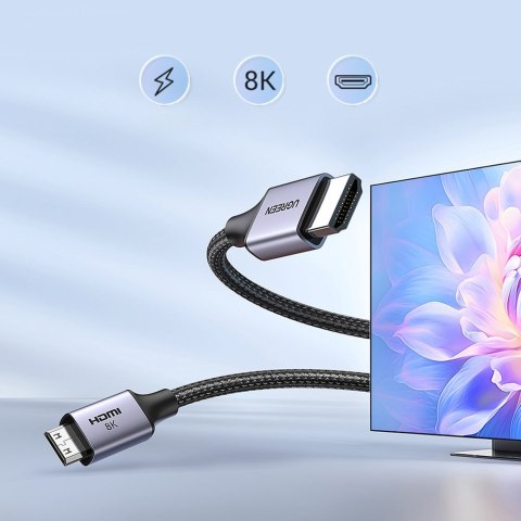 Kabel przewód przejściówka mini HDMI - HDMI 8K 2m szary Kabel przewód przejściówka mini HDMI - HDMI 8K 2m szary