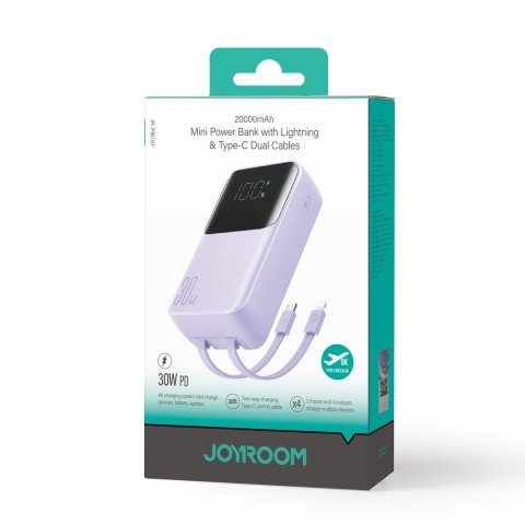 Mini powerbank 20000mAh z wbudowanymi kablami JR-PBC07 30W jasno fioletowy Mini powerbank 20000mAh z wbudowanymi kablami JR-PBC07 30W jasno fioletowy