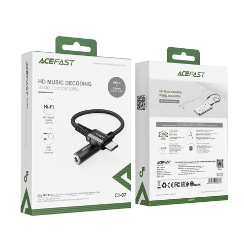 Przejściówka adapter do słuchawek audio AUX USB-C na 3.5mm mini jack 18cm czarny Przejściówka adapter do słuchawek audio AUX USB-C na 3.5mm mini jack 18cm czarny