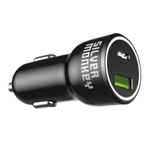 Ładowarka samochodowa 1xUSB-C 1xUSB-A 45W PD QC czarna Ładowarka samochodowa 1xUSB-C 1xUSB-A 45W PD QC czarna