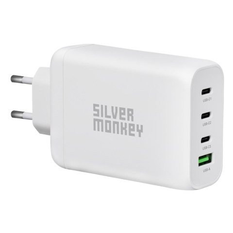Ładowarka sieciowa GaN 130W 3x USB-C PD 1x USB-A 3.0 QC biała Ładowarka sieciowa GaN 130W 3x USB-C PD 1x USB-A 3.0 QC biała