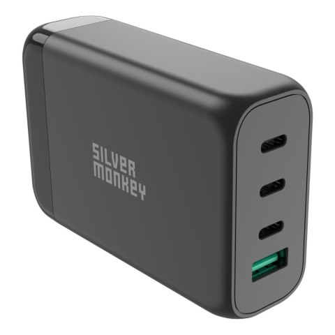 Ładowarka sieciowa GaN 130W z kablem zasilającym 3xUSB-C PD USB-A QC 3.0 czarna Ładowarka sieciowa GaN 130W z kablem zasilającym 3xUSB-C PD USB-A QC 3.0 czarna