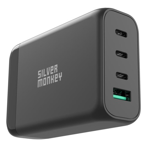 Ładowarka sieciowa GaN 130W z kablem zasilającym 3xUSB-C PD USB-A QC 3.0 czarna Ładowarka sieciowa GaN 130W z kablem zasilającym 3xUSB-C PD USB-A QC 3.0 czarna