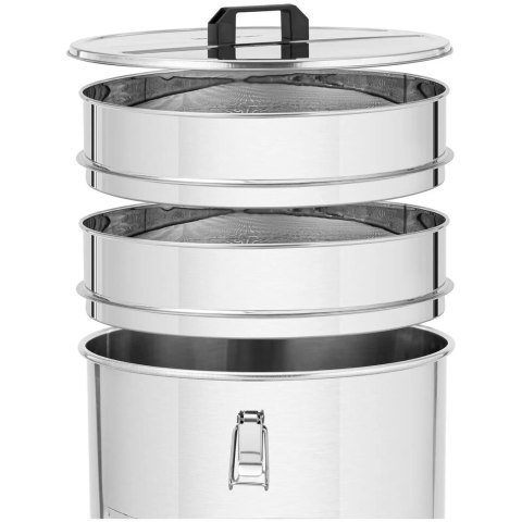 Odstojnik do miodu z sitkiem pokrywką i zaworem STAL 50 l Odstojnik do miodu z sitkiem pokrywką i zaworem STAL 50 l