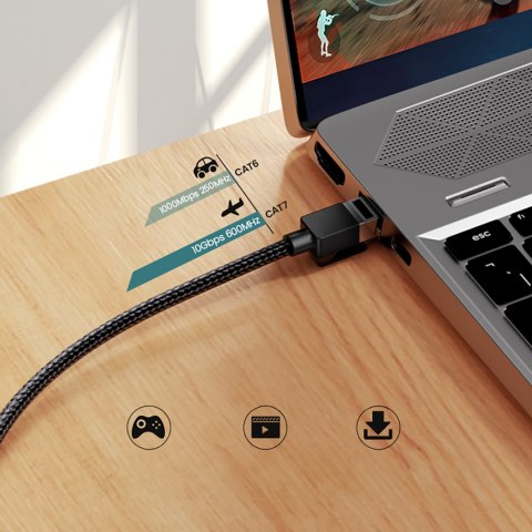Kabel sieciowy patchcord w oplocie Ethernet RJ45 Cat 7 10Gbps 0.5m - czarny