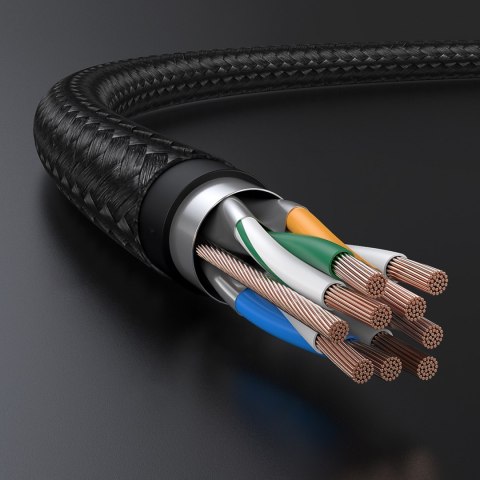 Kabel sieciowy patchcord w oplocie Ethernet RJ45 Cat 7 10Gbps 1m - czarny