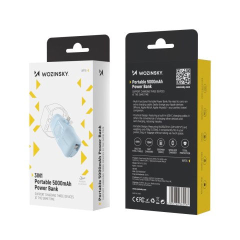 Mini powerbank 5000mAh 15W iPhone Lightning i ładowarką do Apple Watch - niebieski