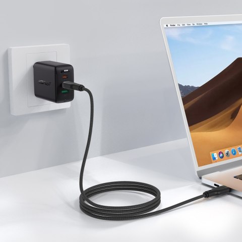 Kabel przewód elastyczny w oplocie USB-C - USB-C 60W 3A 1.2m - czarny