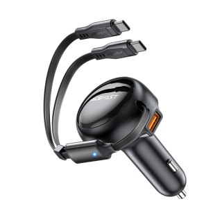 Ładowarka samochodowa B13 53W USB-A + 2 kable rozwijane USB-C - czarna