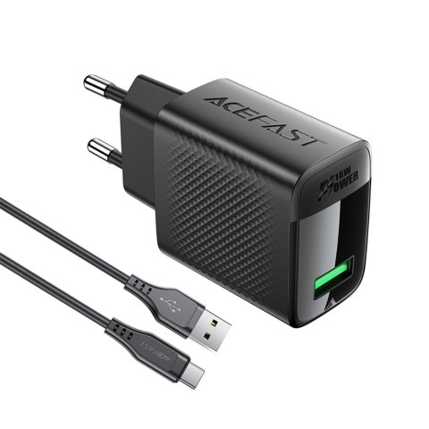 Ładowarka sieciowa A90 GaN USB-A QC 18W + kabel USB-C - czarna Ładowarka sieciowa A90 GaN USB-A QC 18W + kabel USB-C - czarna