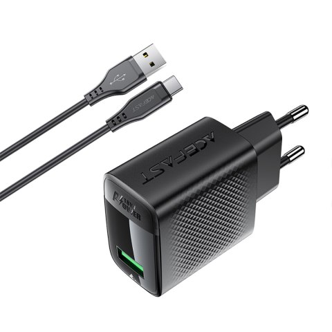 Ładowarka sieciowa A90 GaN USB-A QC 18W + kabel USB-C - czarna Ładowarka sieciowa A90 GaN USB-A QC 18W + kabel USB-C - czarna