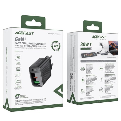 Ładowarka sieciowa A98 sieciowa GaN USB-A USB-C PD 30W - czarna Ładowarka sieciowa A98 sieciowa GaN USB-A USB-C PD 30W - czarna