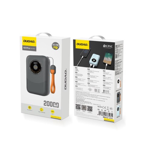 Powerbank K21Pro Mini 20000mAh 22.5W - szary Powerbank K21Pro Mini 20000mAh 22.5W - szary