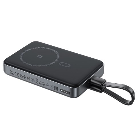 Powerbank magnetyczny 10000mAh indukcyjny 2x USB-C PD 30W + kabel USB-C - czarny