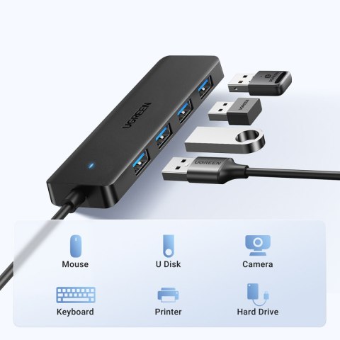 HUB rozdzielacz portu USB-A 3.0 na 4 porty USB-A 3.0 kabel 1m - czarny