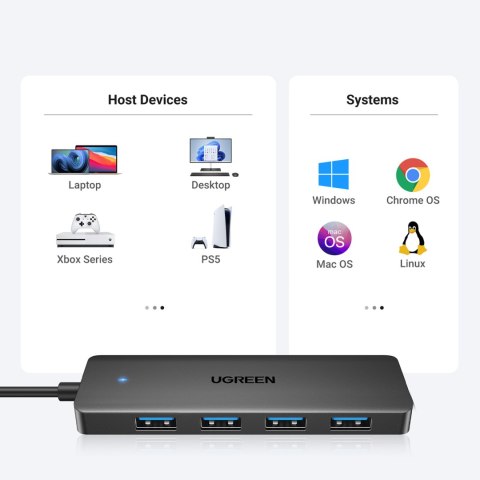 HUB rozdzielacz portu USB-A 3.0 na 4 porty USB-A 3.0 kabel 1m - czarny