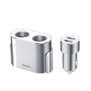 Rozdzielacz samochodowy 2x gniazdo zapalniczki 80W 2x USB-A 3.1A - srebrny