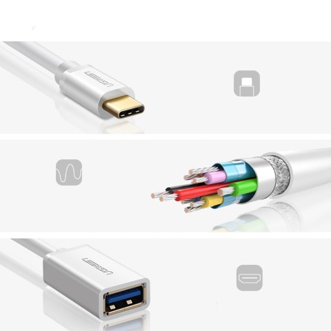 Adapter przejściówka USB-A 3.0 (żeński) - USB-C 3.0 (męski) OTG - biały