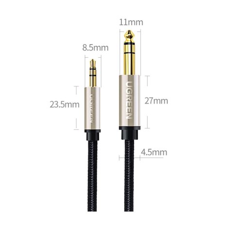 Kabel przewód audio TRS mini jack 3.5mm - jack 6.35mm 5m - szary