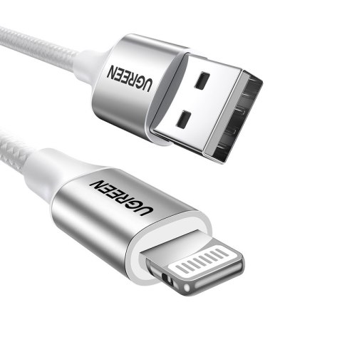 Kabel przewód w oplocie USB-A - iPhone Lightning MFi 2m - srebrny Kabel przewód w oplocie USB-A - iPhone Lightning MFi 2m - srebrny
