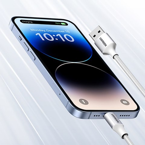 Kabel przewód w oplocie USB-A - iPhone Lightning MFi 2m - srebrny Kabel przewód w oplocie USB-A - iPhone Lightning MFi 2m - srebrny