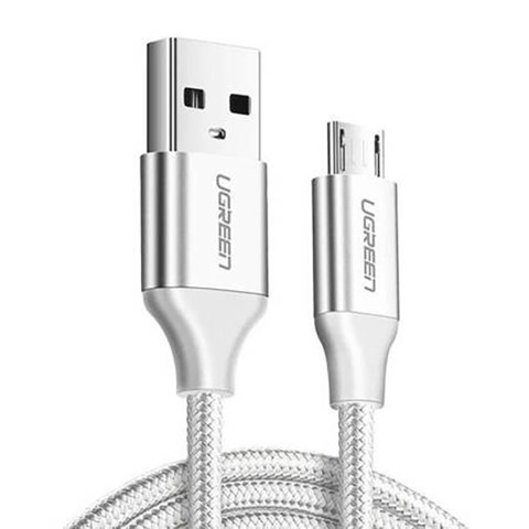 Kabel przewód w oplocie USB-A - microUSB 2.4A 2m - biały Kabel przewód w oplocie USB-A - microUSB 2.4A 2m - biały