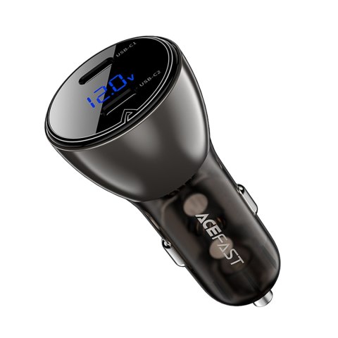 Ładowarka samochodowa 60W 2x USB-C z wyświetlaczem i metalową obudową - czarna Ładowarka samochodowa 60W 2x USB-C z wyświetlaczem i metalową obudową - czarna