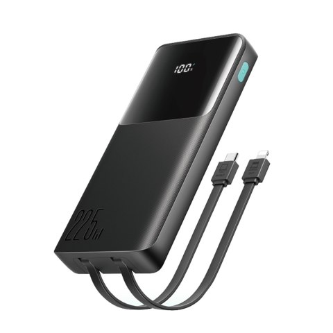 Powerbank 10000mAh z wbudowanymi kablami USB-C iPhone Lightning - czarny